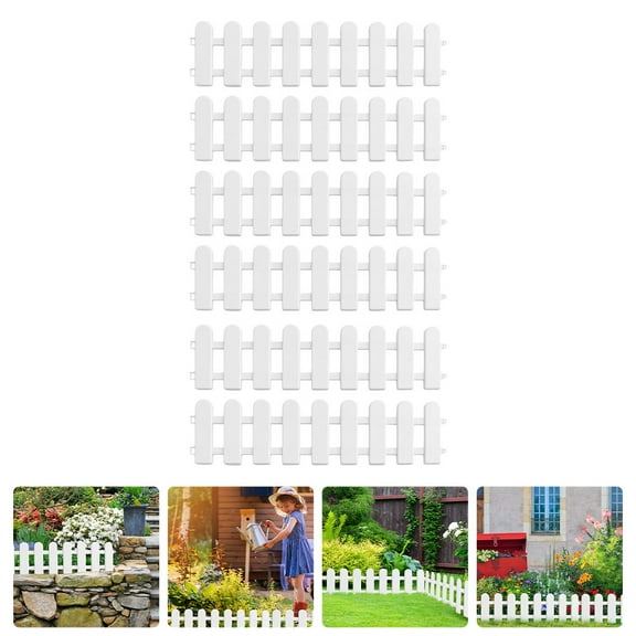 YSNOOWE 6Pcs White Plastic Rectangular Panel Fence for Pet Barrier and Garden Border Edging 19.7x5.1x0.2in