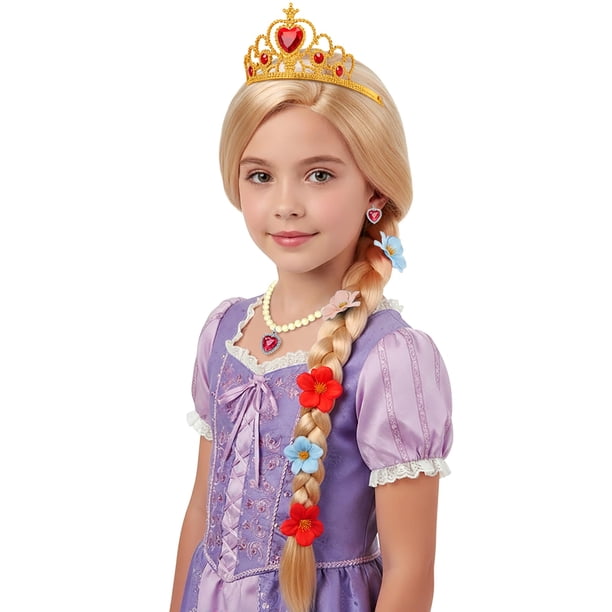 Peluca Infantil Trenzada Rubio Dorado ZGXYZXMY con Cinta para el Pelo y Accesorios