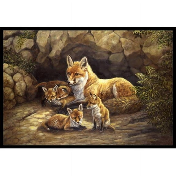 Fox Family Foxes by the Den Indoor or Outdoor Mat, 24 x 36
