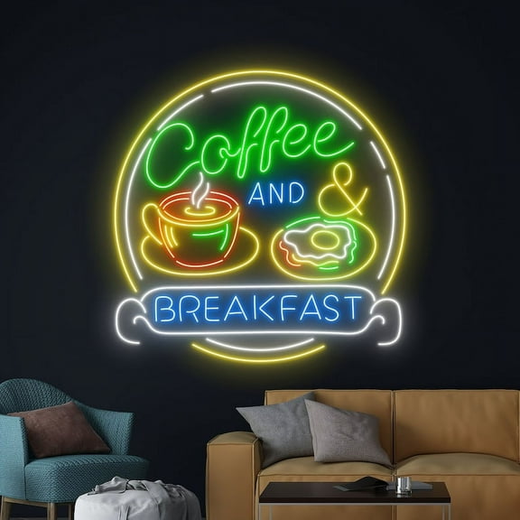 Handmadetneonsign Coffee And Breakfast Neon Sign, Breakfast Neon Art Decor, Coffee Wall Decor