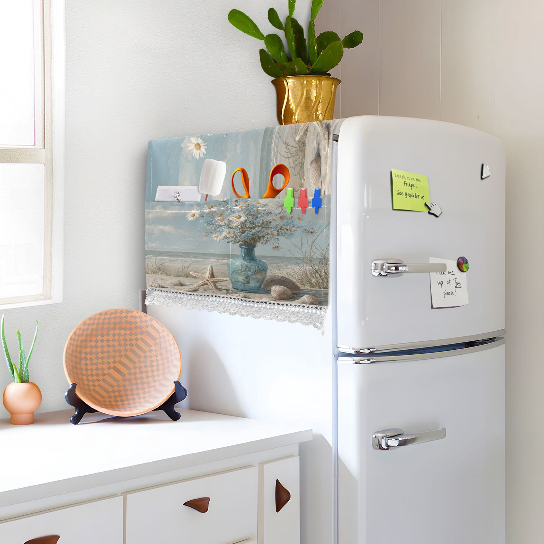 Wobogo Seaside Flowers Washing Machine Cover Dustproof Washer Dryer Cover Waterproof Laundry Room Decorative Protector