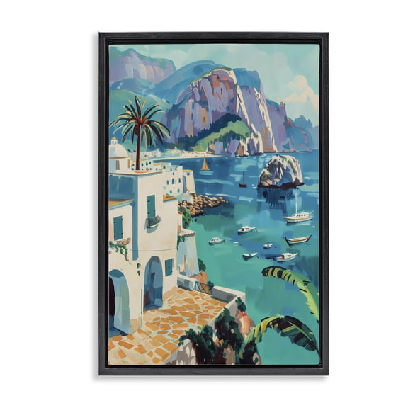 Stupell Industries Coastal In the Bay Nautical Coast Black Floating Frame Canvas Art, 17 x 25, by LSR Design Studio