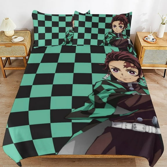 Demon Slayer 3 Pieces Bedding Set 3D Printed Lightweight Bed Quilt Set Comforter Cover Set for Girls Kids Teens, 1 Quilt Cover 2 Pillowcases 86"x70"