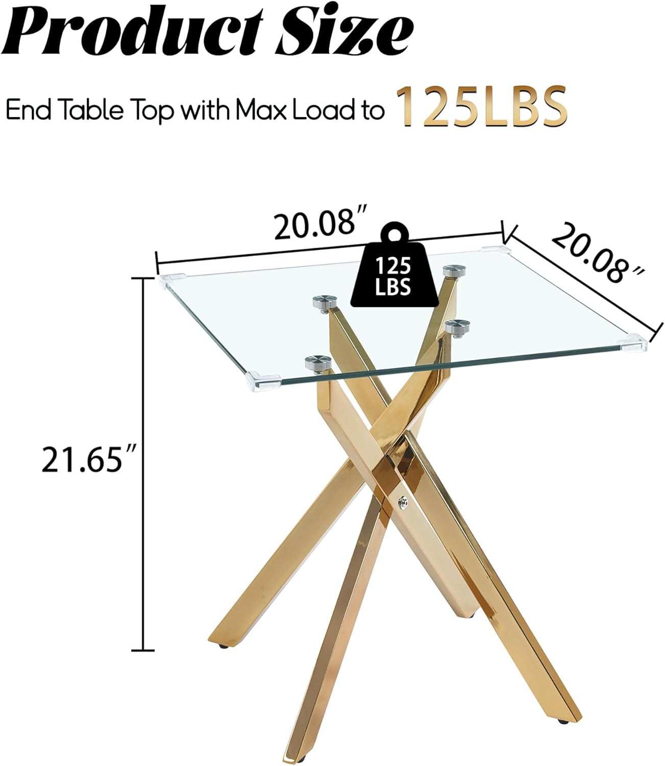 Glass End Table, Modern Square Side Table with Tempered Glass Top and Gold Metal Legs, Living Room Clear Sofa Tables for Small Space, Living Room, Bedroom, Office, Apartment