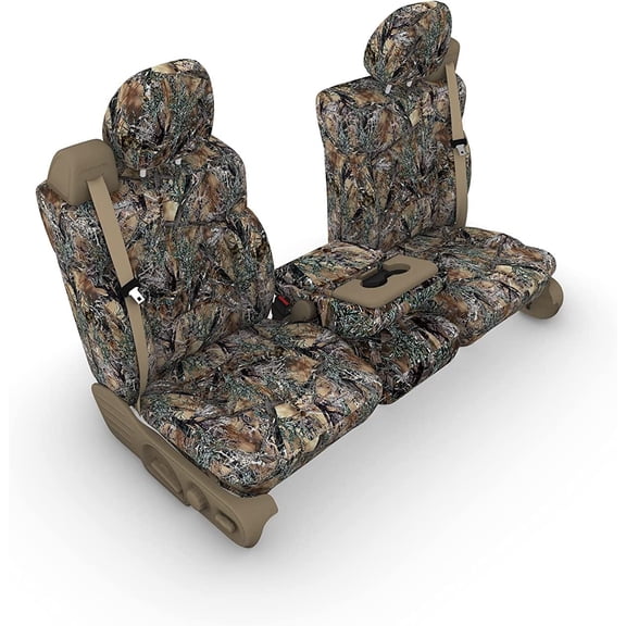 F369 2004-2008 Ford F150 XLT Super Cab Front 40/20/40 Split Seat With Adjustable Headrests and Opening Center Console in Camo Endura