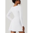 thumbnail image 3 of Womens Square Neck Bodice Dress Long Sleeve Side Slit Flare Mini Dresses, 3 of 6