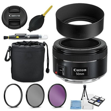 Canon EF 50mm f/1.8 STM Lens + 49mm Metal Lens Hood + Lens Pouch + HD Filter Kit + Blower + Pen + Started