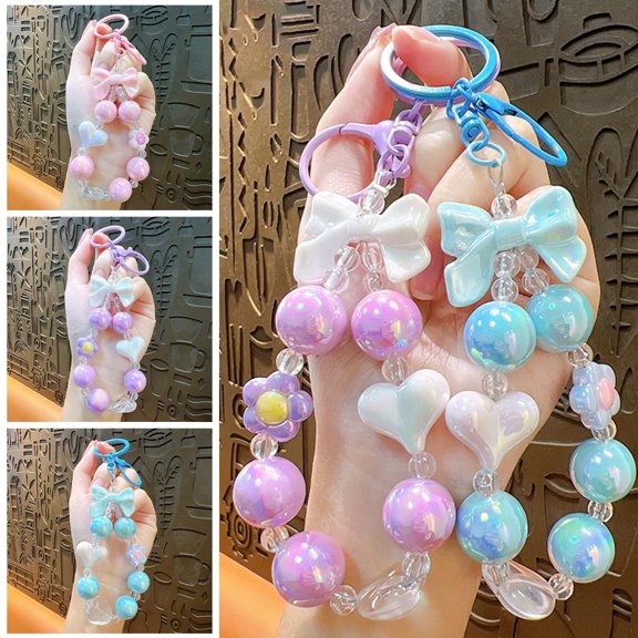 Cute Bowknot Beaded Keychain Colorful Can Pendant Bag Charm Accessory for Car Keys Backpacks