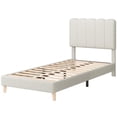 thumbnail image 4 of Beige tamaño individual xl bouclé forrado cama de plataforma con wave cabecero low profile de madera slats no necesita colchón base fácil montaje para para niños (boys o girls), 4 of 5