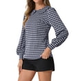 thumbnail image 4 of BLUSAS DE MANGA LARGA CON CUELLO PETER PAN DE HOUNDSTOOTH PARA MUJERES INSPIRADAS CHIC XL AZUL MARINO, 4 of 6