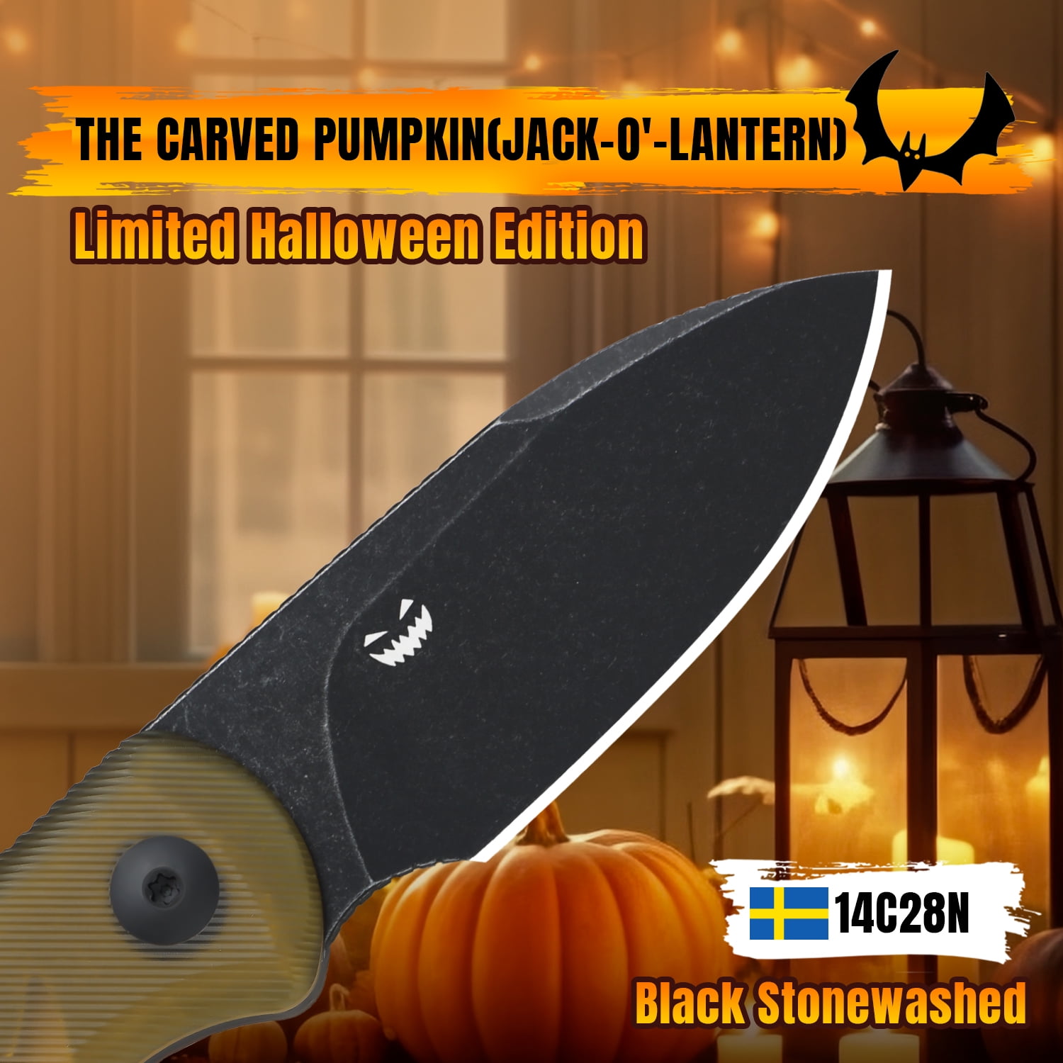 Kizer Halloween Drop Bear Fix Fixed Knife 14C28N Blade PEI Handle With Sheath Limited Halloween Edition Gift 1094HW2
