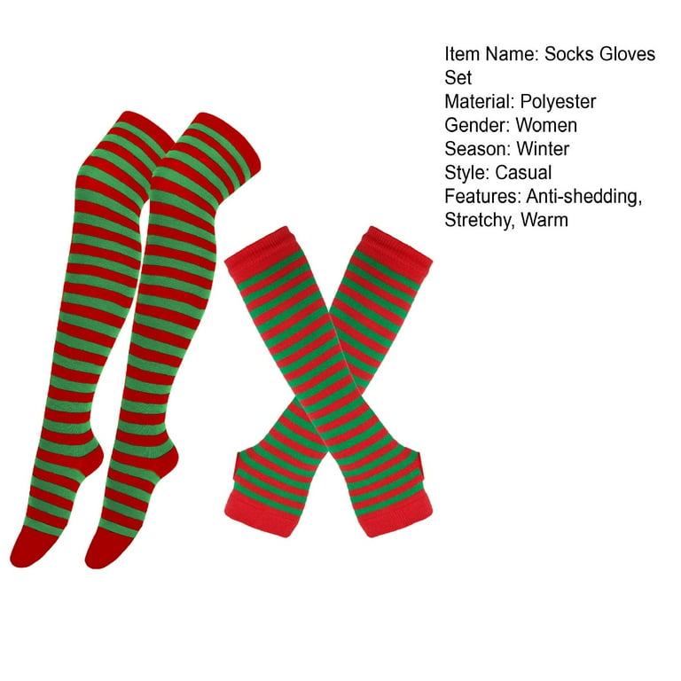 SSBSM Set Winter Socks Gloves Set Thick Slimming Striped