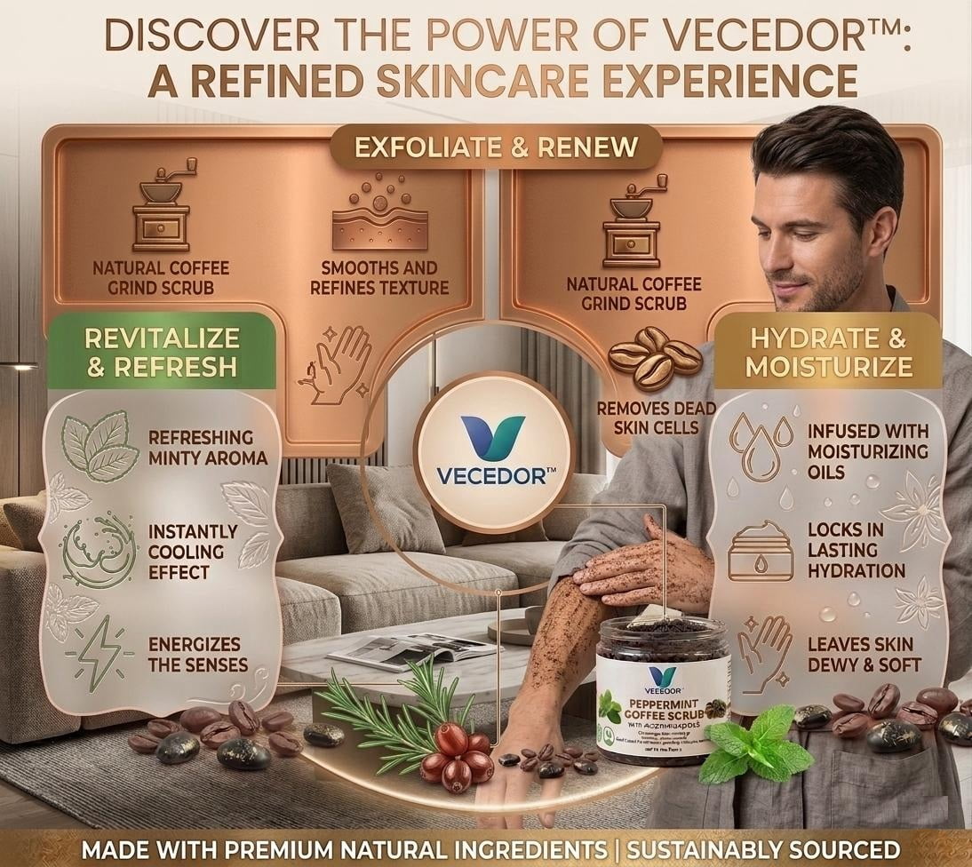 VECEDOR Peppermint Coffee Scrub – Exfoliating Body  Face Scrub for Smooth, Glowing Skin – Natural Moisturizing  Cellulite Care, 4oz