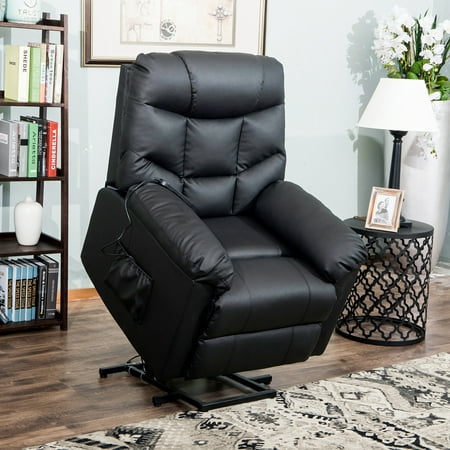 Recliner Chair with Remote Control, Single Rocking Chair Padded Seat PU Leather, Modern Recliner Sofa Recliner Rocker, Power Lift Chair Recliner Seat Club Chair for Living Room, Black,