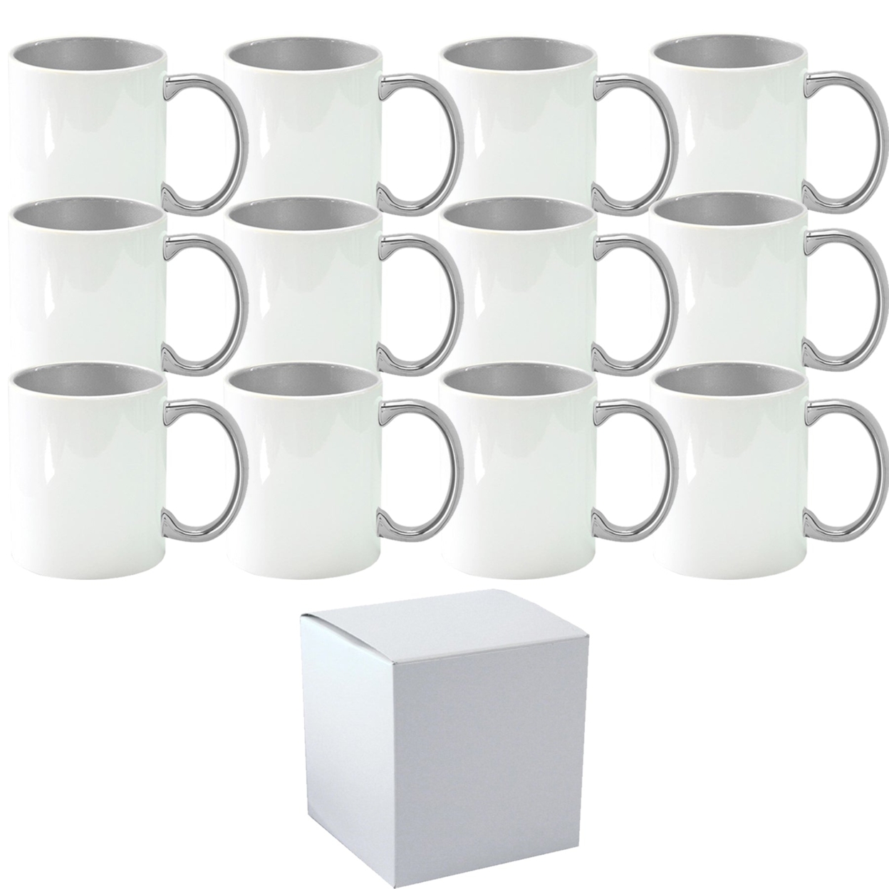 Mugsie 12 Pack 11 oz. SILVER Inner & Handle Ceramic Sublimation Mugs