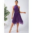 thumbnail image 4 of inlzdz Women's Lyrical Dance Dress Irregular Mesh Ruffled Skirt Hem Built-In Briefs Figure Skating Dresses Purple M, 4 of 6