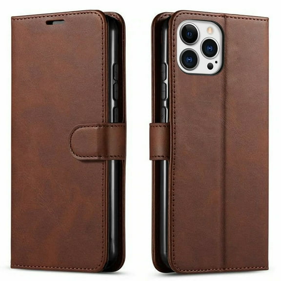 Starshop Wallet Case for iPhone 14 Pro, With Tempered Glass Protector, PU Leather Wallet Shockproof Phone Cover Black