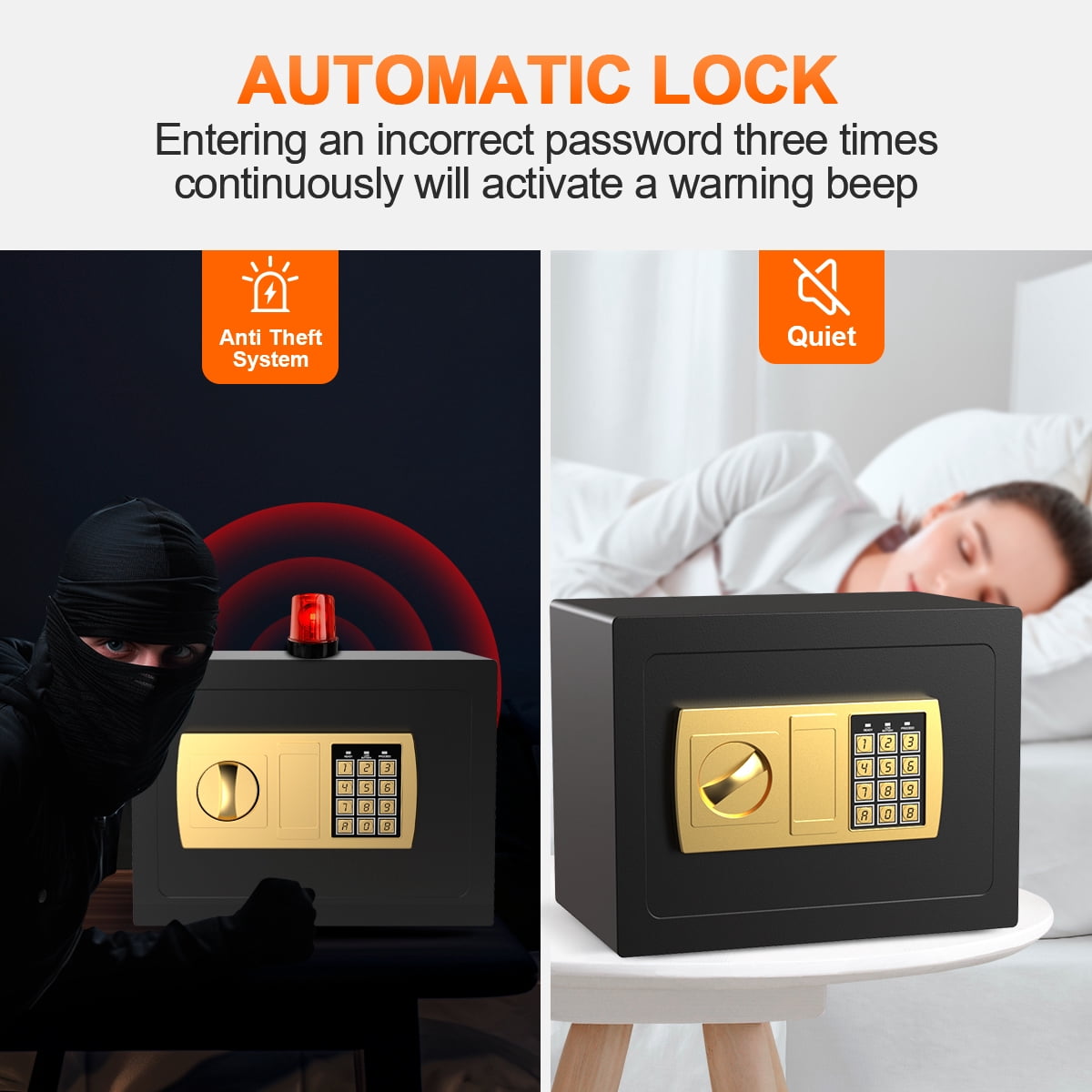 RXDSAFE Electronic Digital Safe Box, 0.5 Cubic Feet Home Security Box for Office Hotel Business, Lock Box with Key Keypad for Cash Jewelry Black