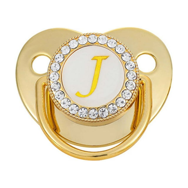 DPTALR Baby Pacifier 26 Letter Name Initials Clip Silicone Baby Pacifier Golden Shiny Newborn Pacifier