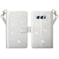 thumbnail image 2 of Samsung Galaxy Note 8 Case, Glitter Bling Faux Leather Kickstand Wallet Cover - Silver, 2 of 5