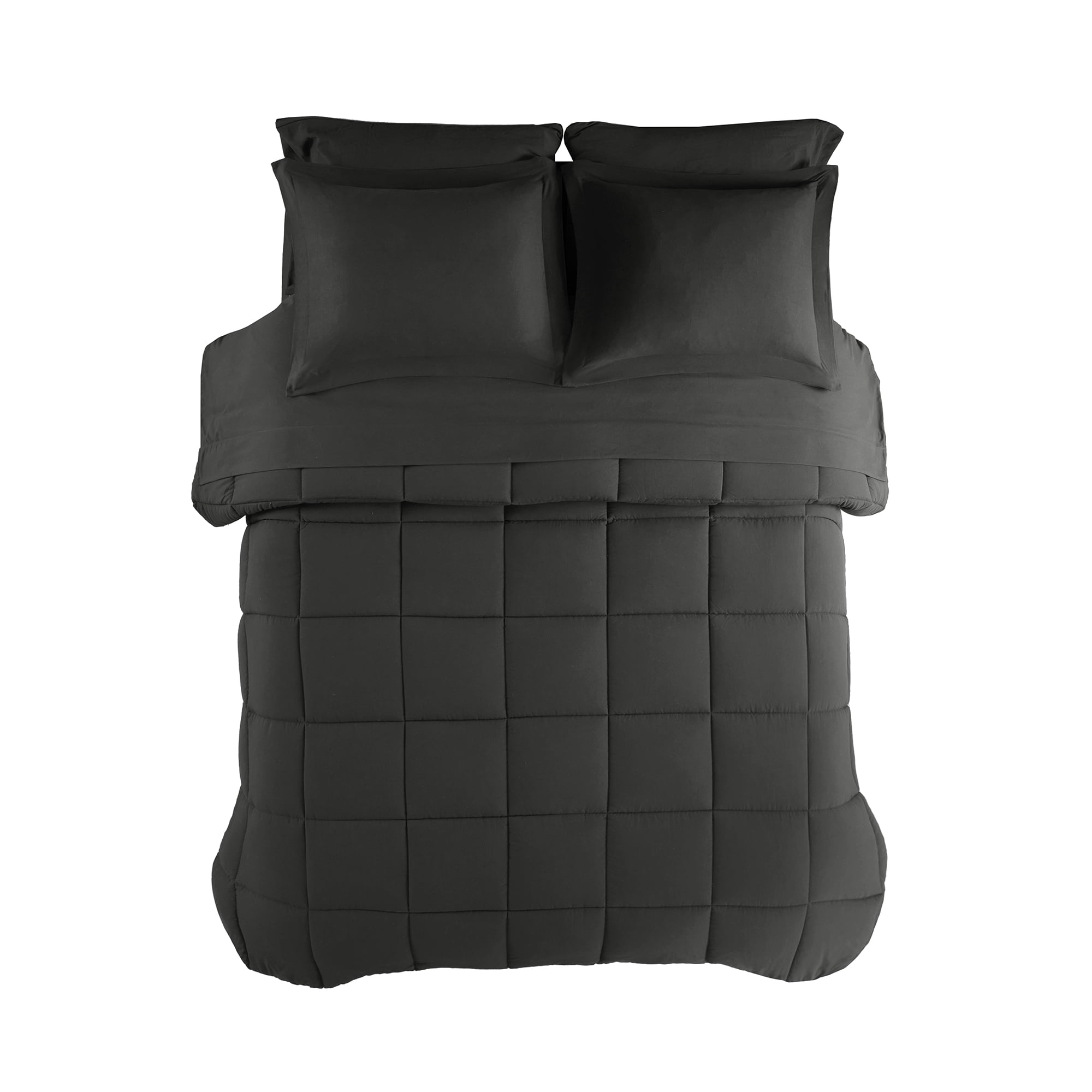 Mainstays All in One Down Alt Reversible Comforter and Sheet set- 7 Piece, Full, Black