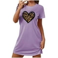 thumbnail image 2 of BRGZLK Women's Heart Print Nightdress Large Size Short Nightgown Round Neck Short Sleeve Cute Comfy Lounge Night Gown Purple S, 2 of 5
