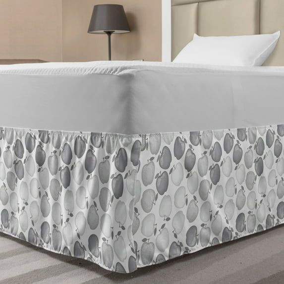 Apple Bed Skirt, Repetitive Fresh Fruits Simplistic Modern Healthy Eating Illustration, Elastic Bedskirt Dust Ruffle Wrap Around for Bedding Decor, 4 Sizes, Pale Taupe and Pale Grey, by Ambesonne