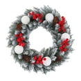 thumbnail image 2 of Corona navideña Corona navideña artificial Corona para puerta de entrada Bayas rojas Navidad Blanco, 2 of 9