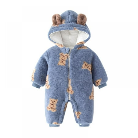 

MAXCOZY 3-24M Newborn Baby Girl Boy Outfits Long Sleeve Plush Hooded Romper Footies Jumpsuit Toddler Fall Winter Clothes