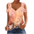 thumbnail image 2 of Fiudx Ropa de Mujer Blusas Plegables con Cuello En V para Mujer, Camisas con Hombros Descubiertos, Top de Manga Corta Estampado, 2 of 5