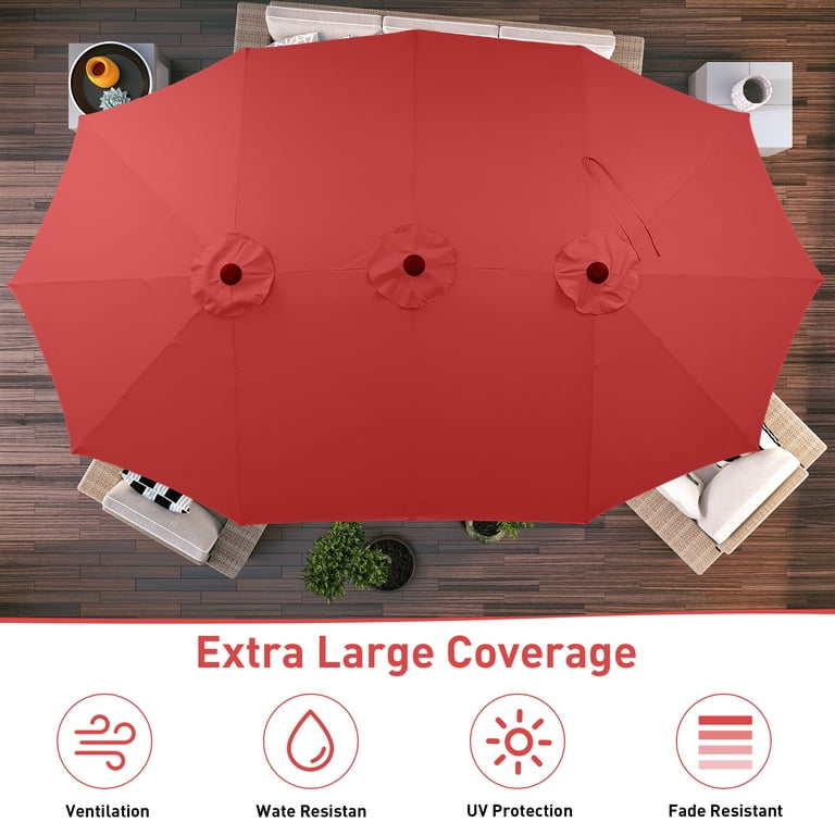 15' red triple vent market patio umbrella with base 9ft Motorized Remote & Optional Base, 9FT(Base Not Included) / Beige so its easy to provide comfortable shade while you are entertaining guests on the deck or lounging by your swimming pool JEAREY 9FT 3 Tier Patio