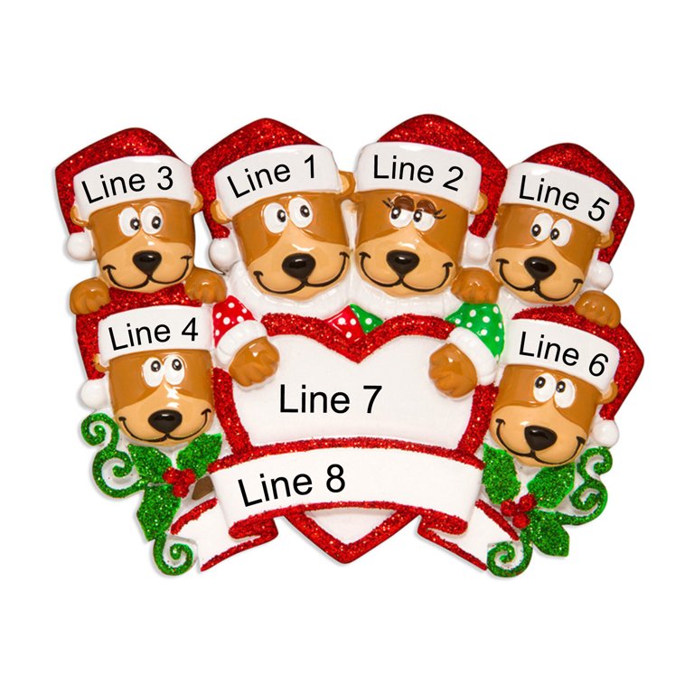Personalized Christmas Hardboard Ornament Bear Family + Free