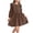 E096-Brown, variant on Childrens Long Sleeve Round Neck Casual Dress for Girls Age 3-8 Years, Solid Color Soft Everyday Play Dress, Simple Style Comfortable Kidswear Gown