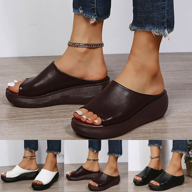 TrendOFT Womens Footbed Sandals Casual Retro Solid Color Spring And Summer New Pattern Slip On Wedge Comfortable Soft Soled Shoes Womens Flat Sandals Black 40