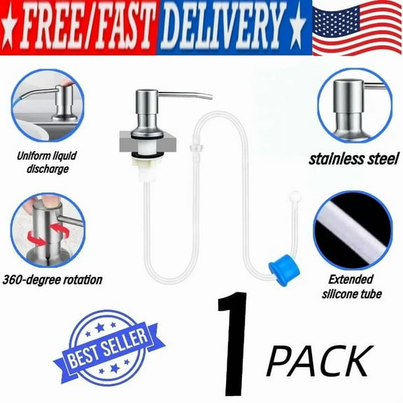 360° Sink Soap Dispenser Stainless Steel Kitchen Hands Liquid Pump Bottle Tube