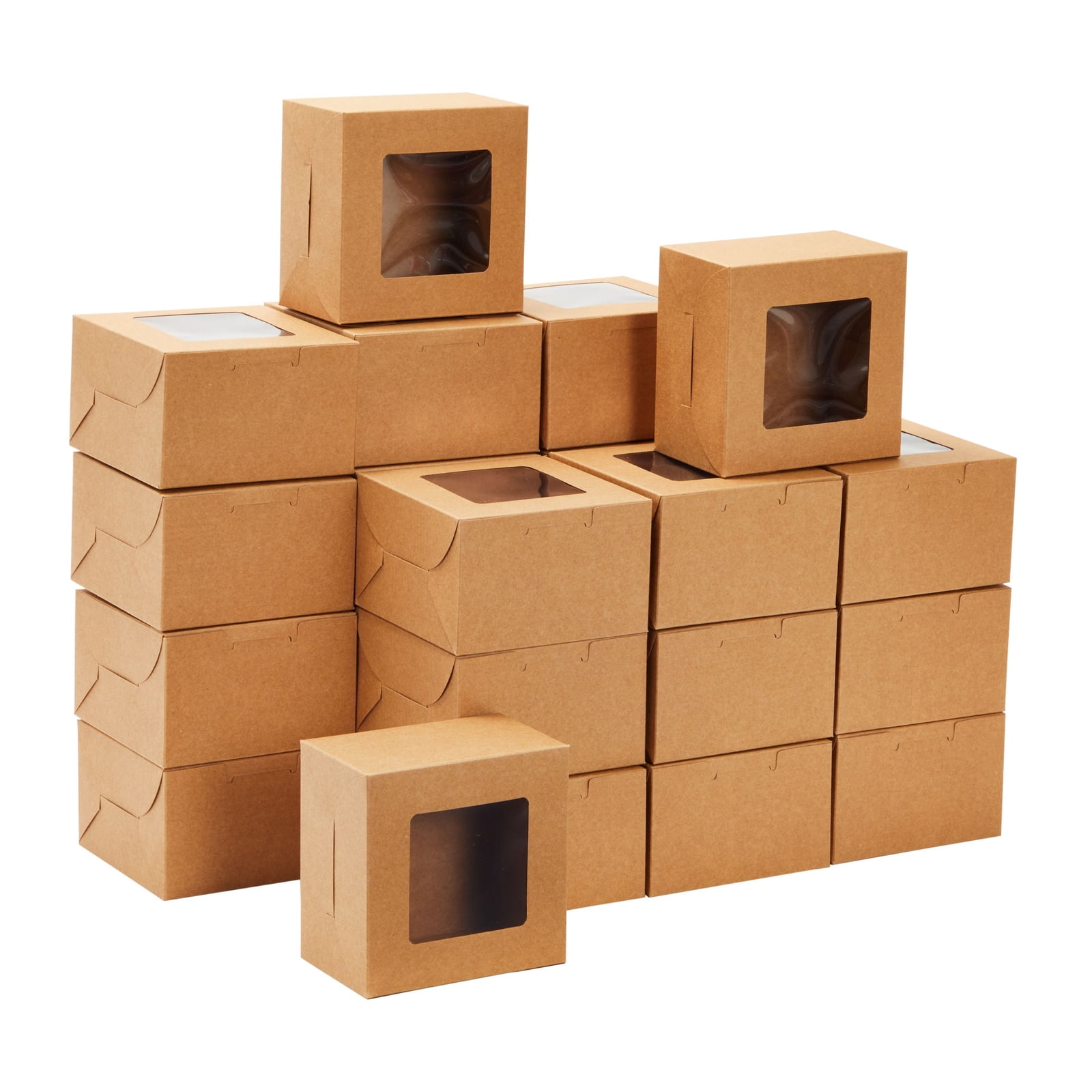 Big Sale! 50 Pack Bakery Boxes with Window Kraft Cupcake Container 4x4x2.5in 