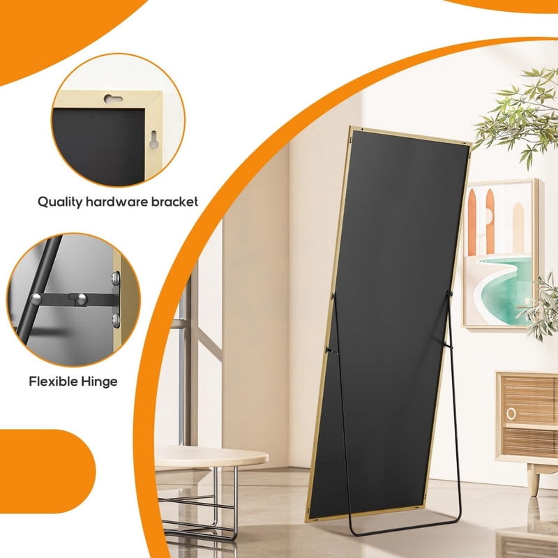 Gleamira 64"x21" Rectangle Full Length Mirror Floor Mirror Free Standing Mirror with Metal Frame, Gold
