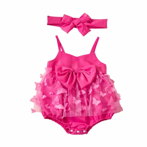 OSOLU Baby Girl Bodysuit Clothes Floral Mesh Layered Spaghetti Strap Summer Rompers With Headbands 2 Piece Set For Newborn Infant 1-18M Lovely Onesie