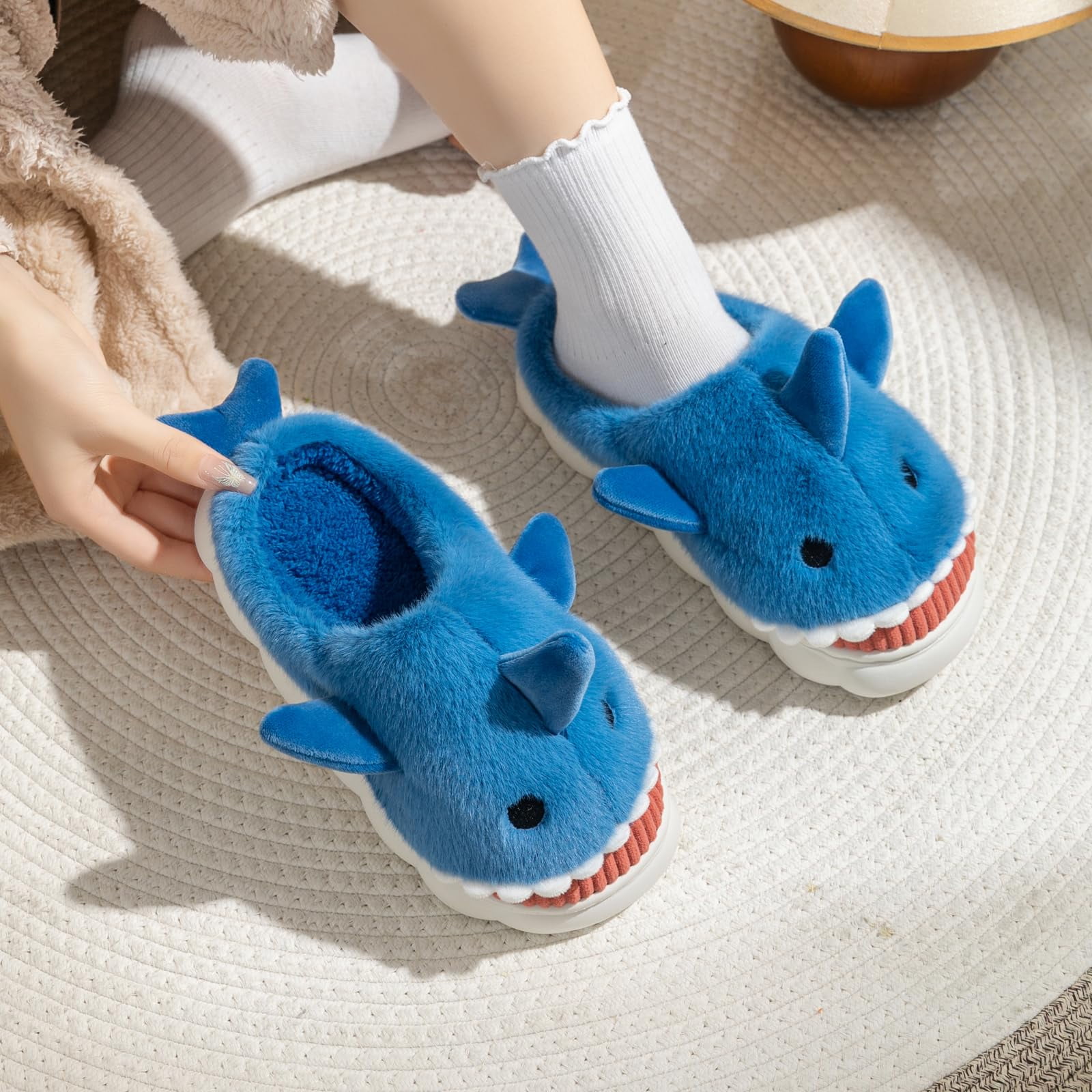 Sogetch Cozy Cartoon Shark Slippers for Men Women Soft Warm Plush Faux Fur Bedroom Shoes Walmart