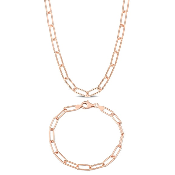 Everly Women's Rose Silver 5mm Fancy Paperclip Chain Necklace and Bracelet Set - 16 in   7.5 in