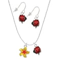 thumbnail image 1 of Delight Jewelry Silvertone Yellow and Orange Plumeria Flower Red Lucky Ladybug Necklace and Dangle Earrings Set, 1 of 6