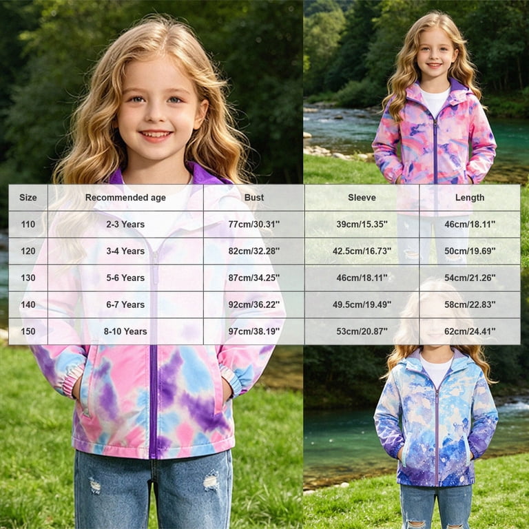 UAYOTSE Little Girls All Over Print Hooded Zip Jacket Lightweight 