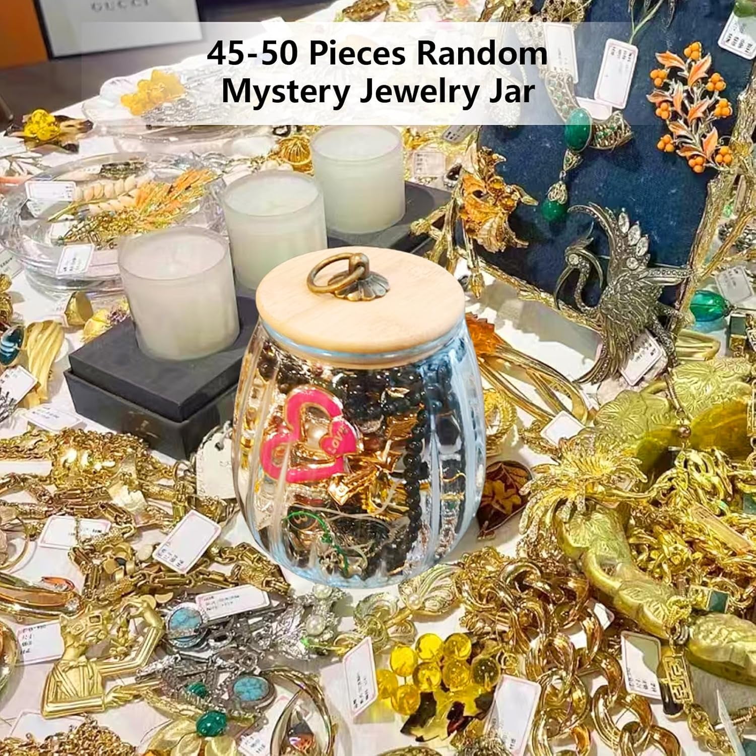 Mystery Jewelry Jar - 25.4fl Oz Surprise Jewelry Box for Women, Mystery Jar Gift Set Including Necklace/Earrings/Rings/Bracelet/Keychain/Hair Clip - Unique festival gifts (1Set)
