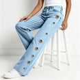 thumbnail image 6 of Levmjia Women Wide Leg Jeans with Side Metal Grommets High Waisted Baggy Denim Pants Streetwear Vintage Cargo Pants, 6 of 8