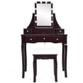 thumbnail image 3 of Patiojoy Coiffeuse à DEL Table de Maquillage Bureau avec Tiroirs et Tabouret Rembourré Brun, 3 of 10
