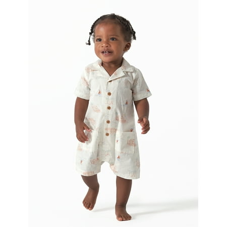

Modern Moments by Gerber Baby Boy Short Sleeve Poplin Romper Sizes 0/3-24M