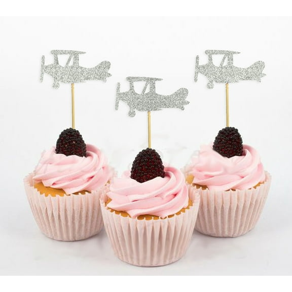 Darling Souvenir, Plane Shape Cupcake Toppers, Birthday Wedding Party Dessert Decorations - Pack Of 20