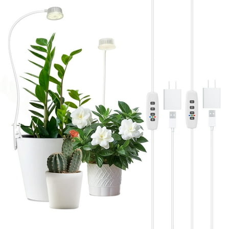 Sthmolepy LED Grow Lights for Indoor Plants, 4000K Full Spectrum with 3/9/12H Timer, Clip-on 2-Pack