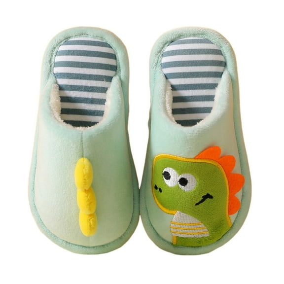Generic Kids Dinosaur Slippers Toddler Comfort House Slippers Cute Warm Plush Slip On Boys Girls Indoor Winter Home Cotton Shoes Autumn Winter Clothes（11-12 Years Green）