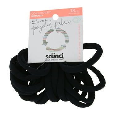Scunci I Was Made With Upcycled Fabric Hair Ponytailers, Black, 18-Pieces